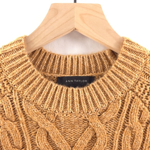Ann Taylor Womens Sweater M Camel Cable Honeycomb Knit Balloon Sleeve Raglan - Picture 2 of 13